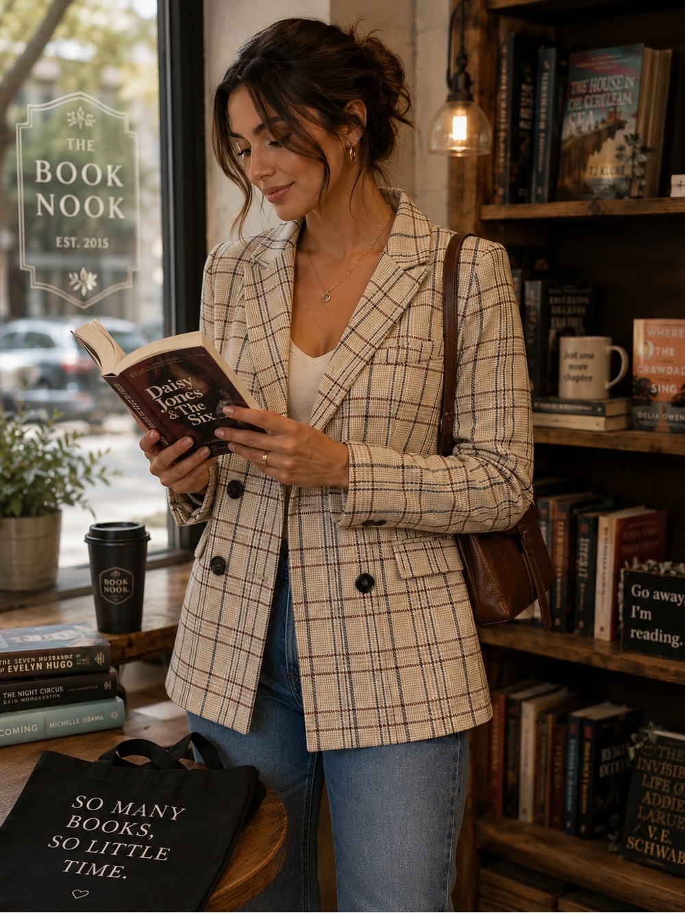 Brendalin & Cora Plaid Double-Breasted Blazer Jacket Medium